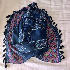 Blue Patterned Scarf with Tassels - Hollister